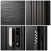 Porte blindée en acier 2026, gris foncé, texture rocheuse, verrouillage multipoints, panneau intelligent, taille personnalisée, OEM CE NFRC, directement de l'usine