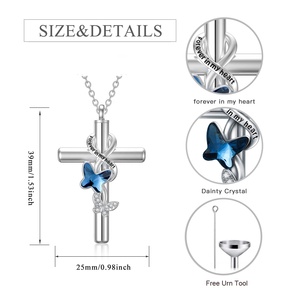 Joyería de cremación de cenizas personalizada, colgante de mariposa de Plata de Ley 925, collar de Cruz de urna de cremación - Product Image 2