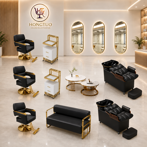 Luxury Hair Salon Furniture <b>Set</b> White Gold Black Gold Eco-Friendly <b>Barber</b> Shampoo Waiting Chair Mirror Gym Salon Equipment - Product Image 1