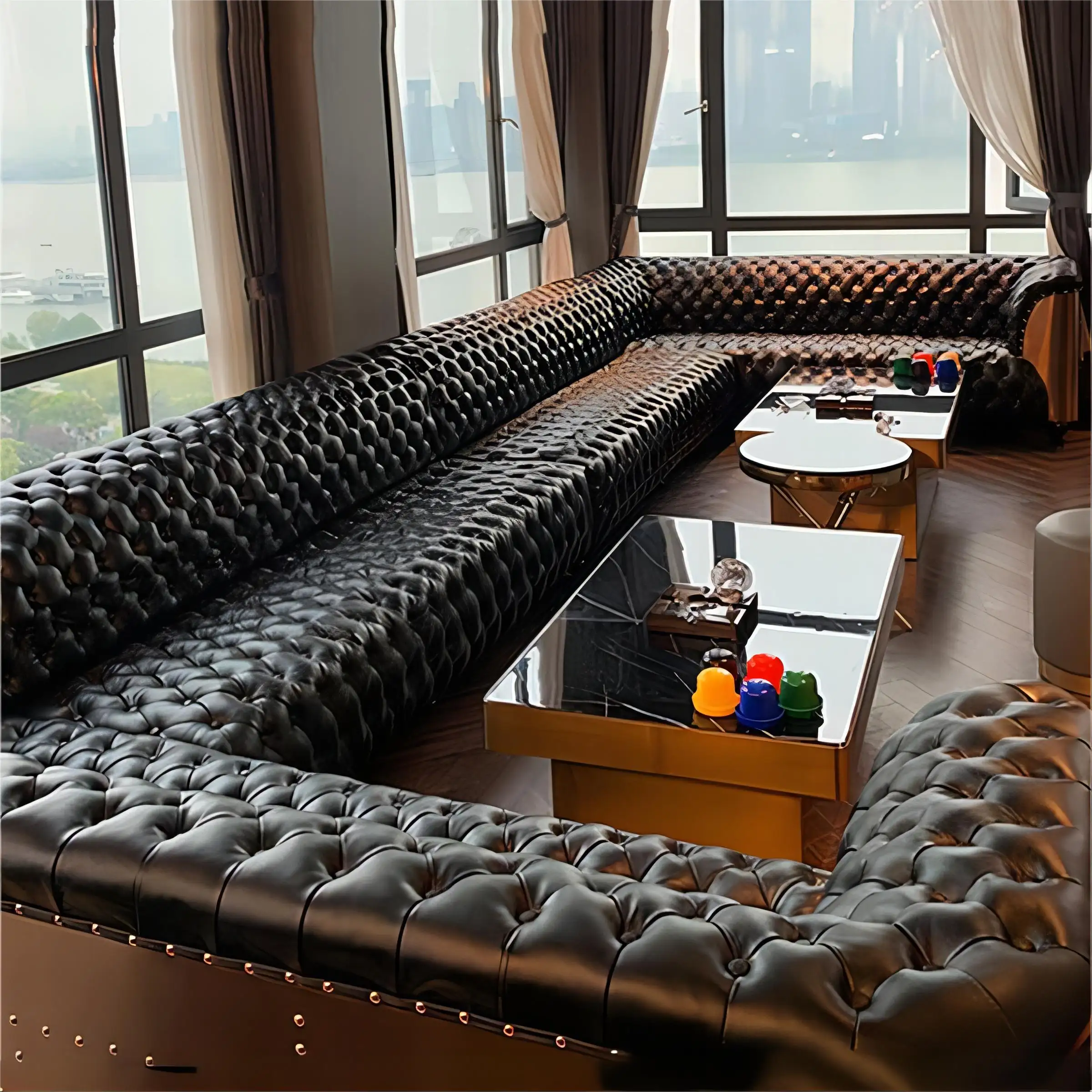 Custom strip narghilè lounge seminterrato bar nightclub vip furniture all black club componibile modulare a forma di L nightclub bar sofa