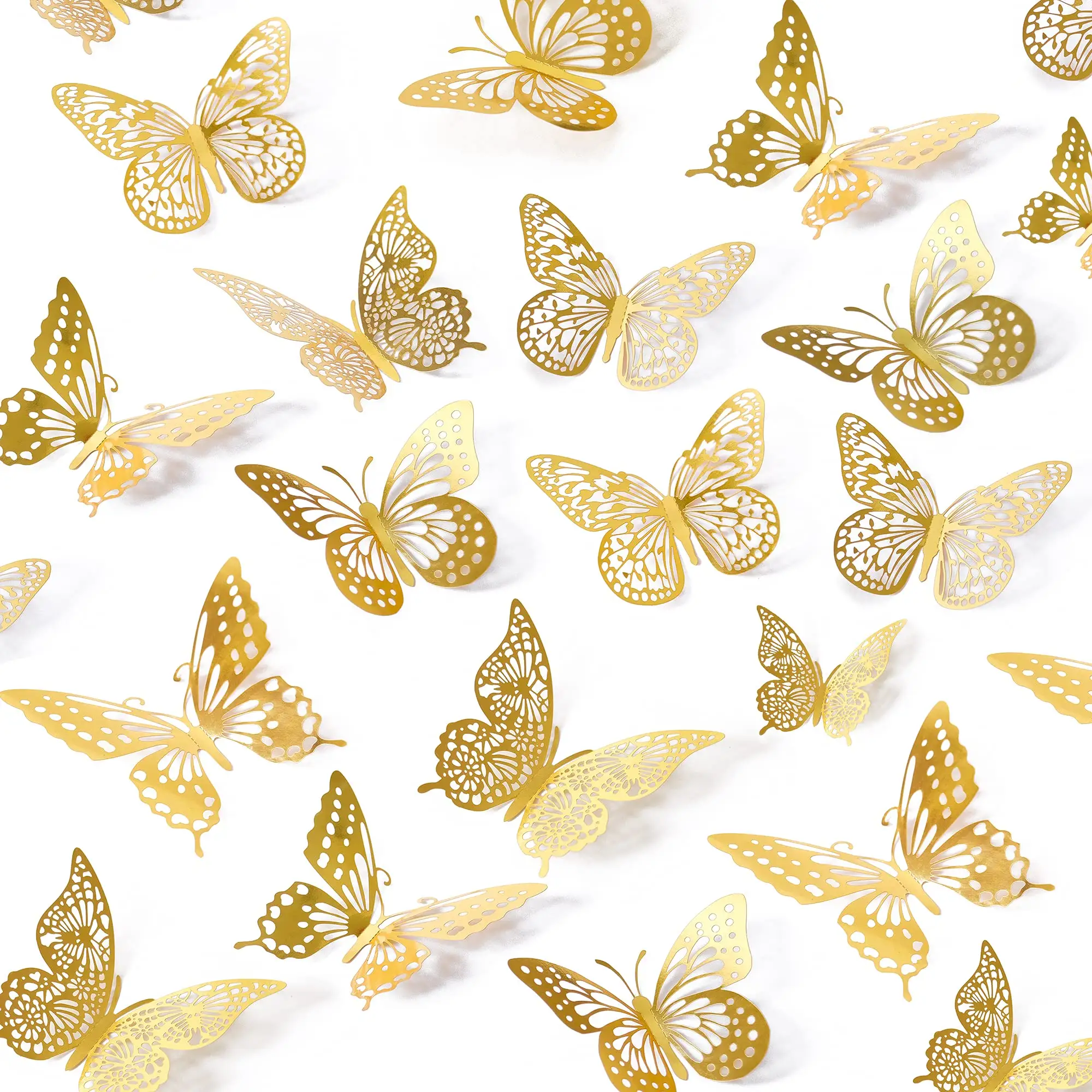 Home Decor Wedding Party Decoration 3d Hollow Paper Butterfly Background Wall Gold Butterfly Stickers Cake Topper