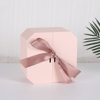 Boîte cadeau personnalisée en forme de cube pour fleurs, emballage double carré pour la Saint-Valentin, bouquet fait main, brillant, recyclable, rigide, pour cosmétiques