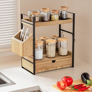 Organisateur de comptoir <span class=keywords><strong>en</strong></span> bois à 2 niveaux CF <span class=keywords><strong>pour</strong></span> cosmétiques, maquillage et produits de soin, avec tiroir, panier et 2 crochets - Product Image 2