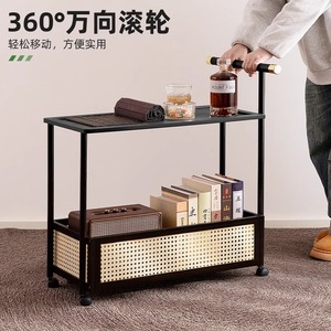 Vintage-style coffee <b>table</b> trolley, multi-functional side <b>table</b> for <b>small</b> apartments, portable storage. - Product Image 3