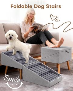 ZMaker Nuevas Escaleras y Otomana 2 en 1 para Mascotas, Escaleras Plegables para Perros para Sofá, Escaleras Antideslizantes de Madera para Mascotas con Diseño de Otomana Dividida - Product Image 6