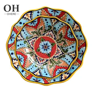Ohere-platos de encaje de cerámica de lujo, juego de vajilla de porcelana turca de color bajo esmaltado, novedad de 2022