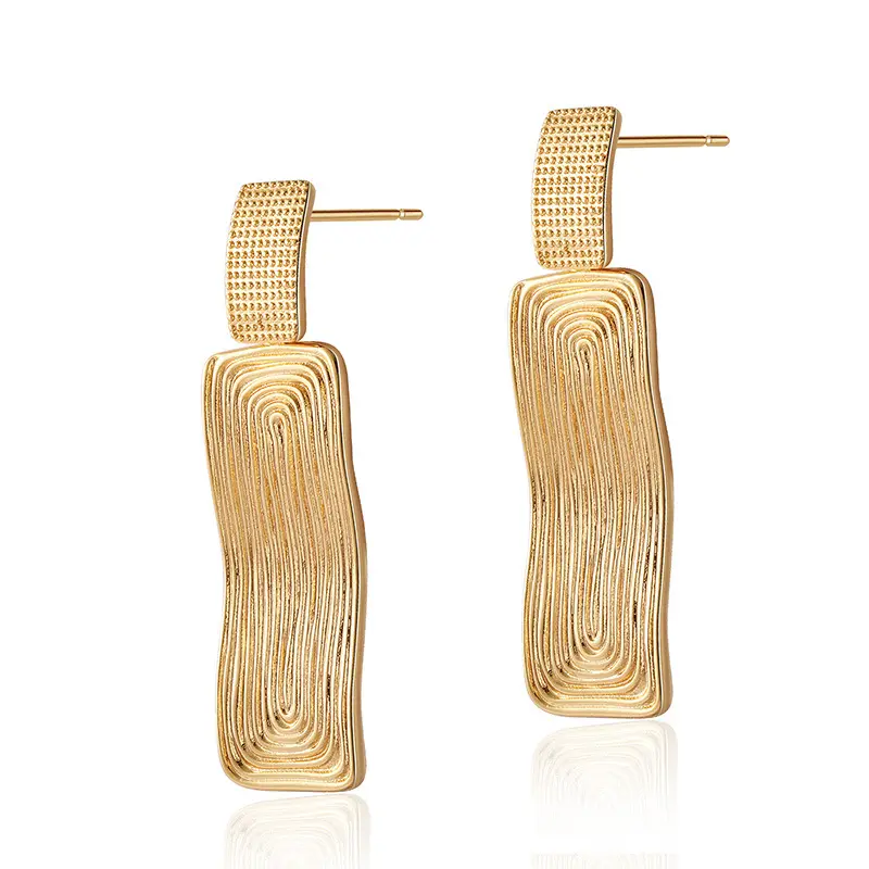 Long bar design brass yellow gold plated gift party trendy stud dangle earrings fashion jewelry 18k plated earrings