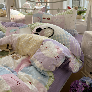 Puff Yarn Print Soft Mite-Proof Moisture-Wicking Breathable Lightweight Polyester Cartoon Pattern 4-Piece <b>Single</b> <b>Bedding</b> <b>Set</b> - Product Image 1