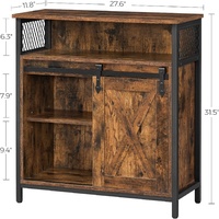 Industrieller Rustikaler Aufbewahrungsschrank mit Schiebetür, Regalen & Offenem Oberregal Holz-Sideboard Kaffee-Bar-Schrank für Zuhause