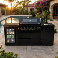 Livraison rapide en 7 jours aux États-Unis - Barbecue au gaz propane Youya à 6 brûleurs, moderne, en acier inoxydable, étanche, cuisine extérieure pliable, réfrigérateur