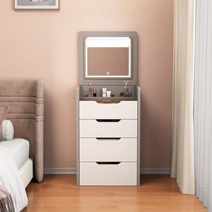 Modern Small Vanity Desk with Storage Chair and <strong>Dressing</strong> <strong>Table</strong> White <strong>LED</strong> Lighted <strong>Mirror</strong> Foldable for Small Spaces - Product Image 6