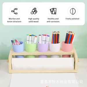 Juego de soporte de dibujo de madera para niños con rollos de dibujo, papel y soporte para bolígrafos para dibujar, ideal para niños y niñas. - Product Image 2