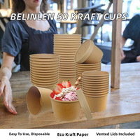 Belinlen Lot de 50 gobelets à glace en papier kraft écologiques de 8 oz avec couvercles ventilés, compostables, jetables, pour restaurants, plats à emporter, déjeuner