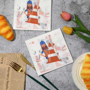 Printed Paper Napkins Construction Theme 330mm x 330mm For Anniversary Parties Restaurant Use - Product Image 4