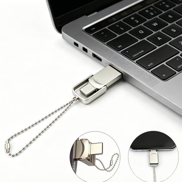 2 in 1 Mini Metal Car USB-C Flash Drive Clé USB Type-C Métal Memoria USB Tipo C Memory Stick Keychain Pendrive