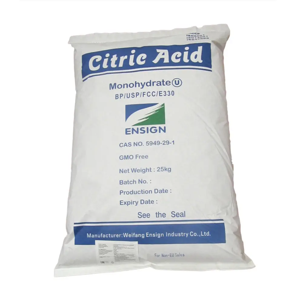 Polvo de ácido cítrico de grado alimenticio, 25 kg/bolsa, venta al por mayor