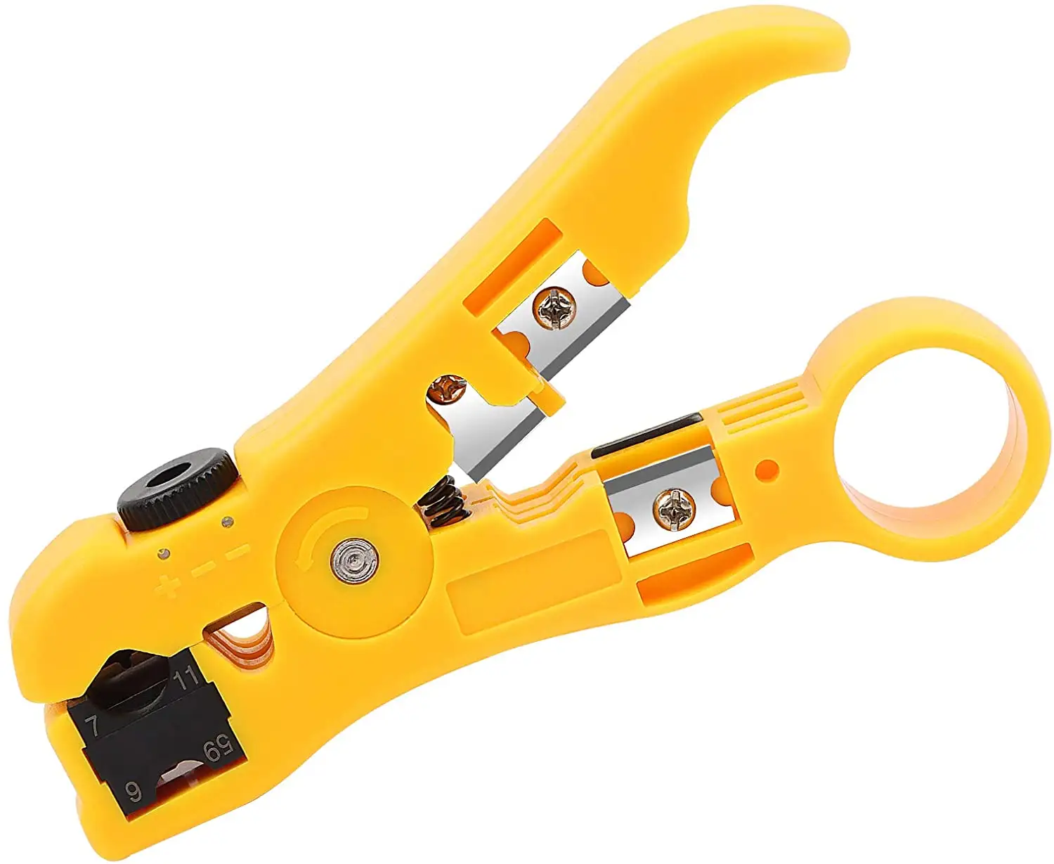 Universal Yellow Wire Cutter Stripper Tool for Coax RG59 RG6 RG7/RG11 Round Network Cable CAT5 CAT6 and Flat Telephone Cable
