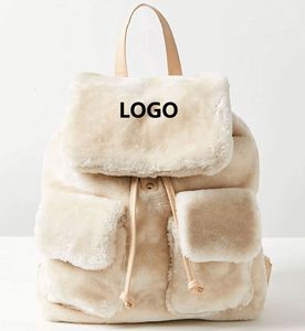 Custom Multi Functional Pack Bag Fluffy <b>Backpack</b> High Capacity Fasten Belt Embroidery Plush Fur <b>Backpacks</b> for Women Girls - Product Image 1