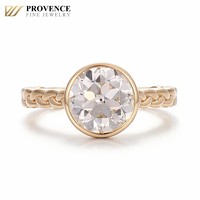 Bague de fiançailles classique en or jaune massif 10 carats avec diamant de laboratoire taille ancienne européenne, sertie clos, et bande torsadée pour femme