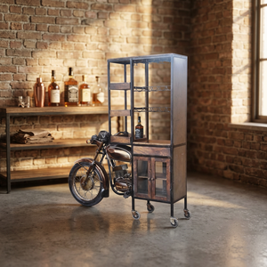 Grand comptoir de bar industriel et vintage en fer forgé, mobilier de style automobile ancien pour appartement, salle à manger extérieure, salon ou chambre - Product Image 3