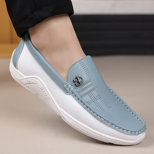 Mocassins décontractés en cuir blanc respirant à talon bas pour hommes, pointures 47-48, chaussures de conduite et de loisirs - Product Image 3