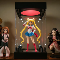 Boîte d'affichage de figurine d'action de taille personnalisée 8 projecteurs rotatifs à LED Boîte de vitrine en acrylique à base rotative avec changement de couleur