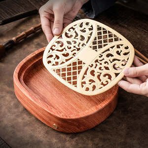 Rosewood Oval <b>Tea</b> Tray With Carved Design For Kung Fu <b>Tea</b> <b>Set</b> - Product Image 4