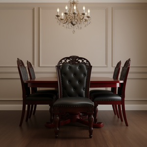 Ensemble de chaises de salle à manger classiques en similicuir capitonnées, finition cerisier, meubles de salle à manger traditionnels - Product Image 2