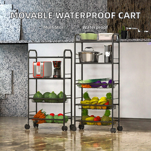 Modern Multilayer Durable Waterproof Movable Carbon Steel Multifunction Kitchen Cart Trolley <b>Dish</b> <b>Rack</b> Storage Holder - Product Image 2