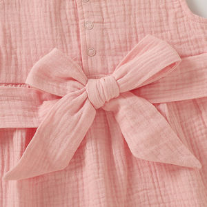 Vendita calda 100% <span class=keywords><strong>cotone</strong></span> organico carino fiocco nodo Design senza maniche <span class=keywords><strong>mussola</strong></span> vestiti della neonata - Product Image 6