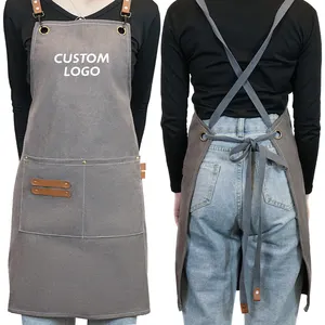 热卖设计师厨师制服围裙大口袋厨师定制标志围裙