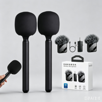 Microphone Condensateur Sans Fil Omnidirectionnel 3-en-1 2Micros avec Support Portable et Collier pour Caméra Mobile et Studio Vidéo
