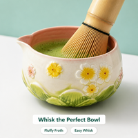 Ensemble de thé matcha 4 pièces, bol en céramique, fouet en bambou, cuillère en bambou, mousse moelleuse, fouet facile à utiliser, peint à la main, boîte cadeau, cuisine et maison