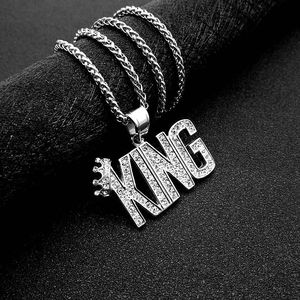 Collier pendentif roi plaqué or, incrusté de diamants, en acier titane, bijoux hip-hop pour homme, à porter au quotidien - Product Image 2