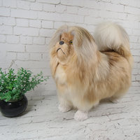 Modèle réplique en peluche de chien lion Pékinois réaliste et moelleux, surface en fourrure véritable, artisanat creux, accessoire animal réaliste, ornement, décoration intérieure