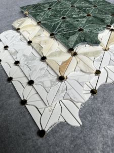 Phong cách Châu Âu phổ biến bán nhà biệt thự trang trí nội thất hoa trắng và vàng hỗn hợp thép và đá cẩm thạch Gạch Mosaic cho vòi hoa sen - Product Image 5