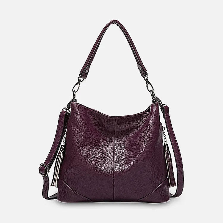Customized Logo Handbag For Ladies Soft Vegan Leather Casual Messenger Hand Bags Zipper Shoulder Tote Bag For Women With Tassel