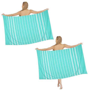 Dlebay Paquete de 2 Toallas de Playa Extra Grandes de Algodón Turco a Rayas para Uso en Verano 99x183cm Verde Menta - Product Image 1