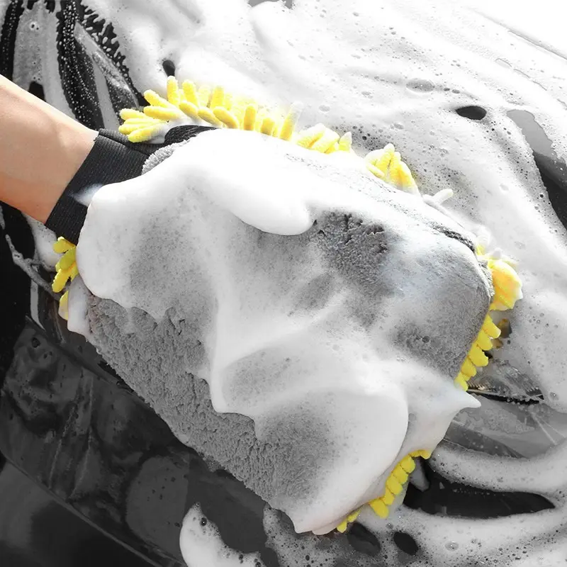 ถุงมือกำมะหยี่ไมโครไฟเบอร์สำหรับล้างรถ,ถุงมือทำความสะอาดรถอย่างหนามีรายละเอียดแปรงทำความสะอาดรถยนต์ถุงมือสองหน้า