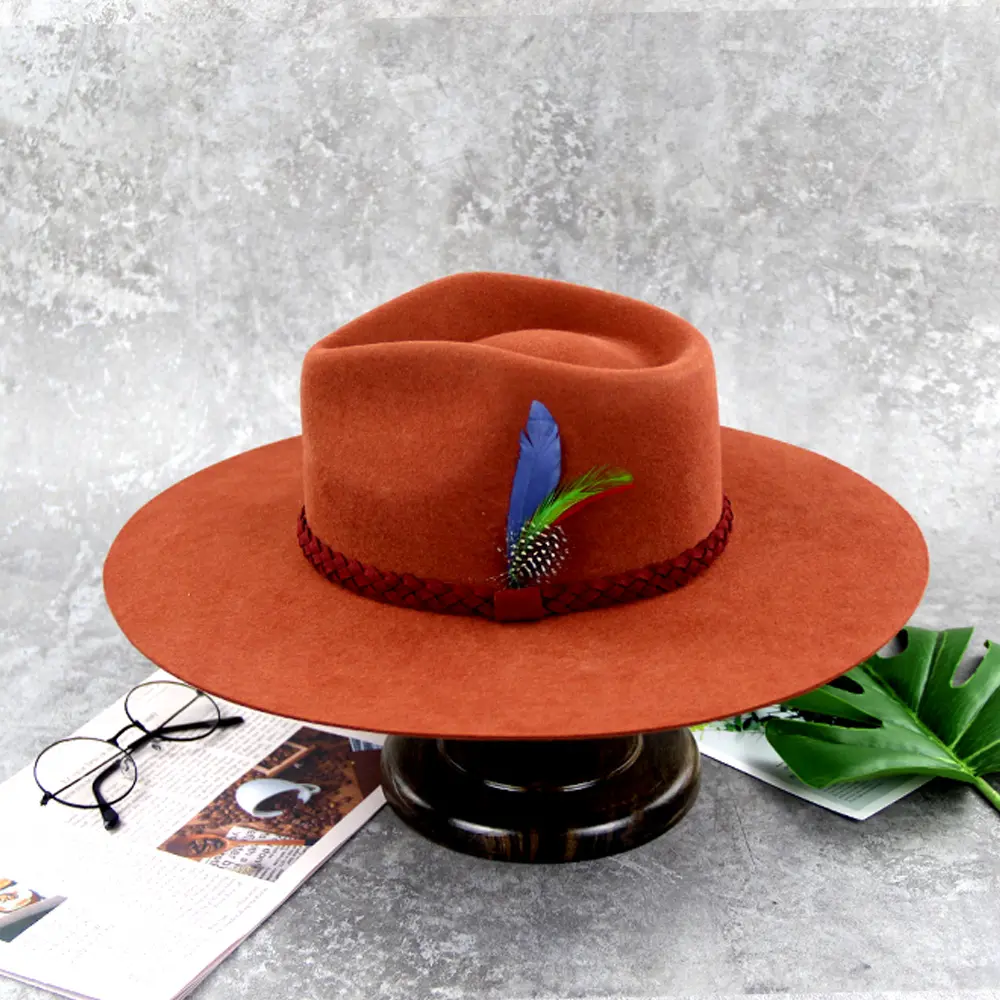 Lihua Hot Selling Luxe Oem Brede Rand Fedora Hoeden Mannen 100% Australische Wol Handgemaakte Aangepaste Wolvilt Unisex Fedora Hoeden