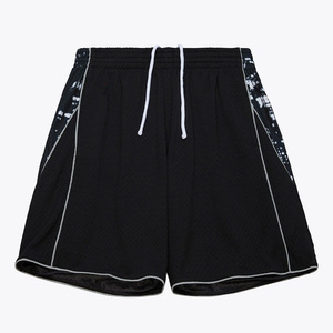 Shorts de basket-ball pour hommes, 26 tailles, noirs, à séchage rapide, avec bande latérale, taille à cordon de serrage, longueur courte, en polyester tricoté, décontractés - Product Image 1