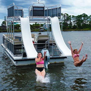 2025 lujo 7m-11M aluminio de dos pisos <span class=keywords><strong>Trimaran</strong></span> pontón barco fueraborda motor para flotante ocio barcaza yate para la venta - Product Image 2