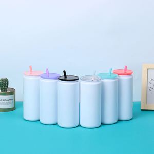 New 16OZ Sublimation Cylindrical Stainless Steel Insulated Vacuum <b>Cup</b> with Colorful <b>Lid</b> Plastic <b>Straw</b> Modern Design Customizable - Product Image 2