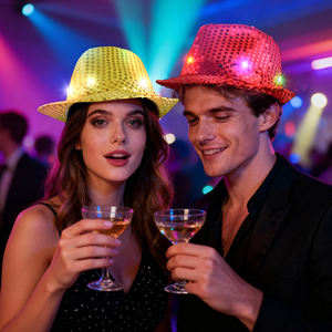 네온 글로 노블 트렌디 힙합 공연 페도라 모자 할로윈 라마단 졸업식 파티를위한 스팽글 무대 댄스 캡-폴리 에스터 - Product Image 3