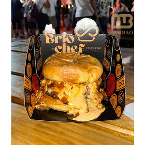 Logo personnalisé Restaurant Plateau en papier kraft à emporter Boîte à <span class=keywords><strong>hamburger</strong></span> Récipient en papier pour aliments Hot Dog Frites Burger Boîtes d'emballage - Product Image 5