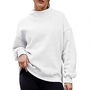 Sweat-shirt à col montant imprimé de haute qualité pour femme, manches longues, couleur unie, décontracté, avec logo frontal, 100 % coton, vente en gros - Product Image 4