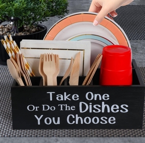 Bandeja pequeña <span class=keywords><strong>de</strong></span> papel, soporte para cubiertos, caja <span class=keywords><strong>de</strong></span> almacenamiento, <span class=keywords><strong>dispensador</strong></span> <span class=keywords><strong>de</strong></span> madera para fiestas y picnics, para tazas, tenedores y cucharas - Product Image 4