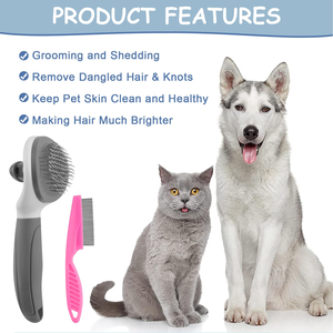 Pakeway <b>Pet</b> Grooming <b>Brush</b> Self Cleaning Stainless Steal Comb <b>Pet</b> Massage <b>Brush</b> Hair Remove Cat <b>Brush</b> <b>Pet</b> Comb - Product Image 4