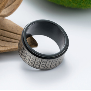Retro <b>titanium</b> steel ethnic style religious seal script golden mantra rotating <b>ring</b> Chinese style stainless steel <b>ring</b> - Product Image 4