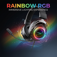 Microphone dynamique filaire RGB véritable PJT-DEP2451 pour le jeu, sur-oreille, voyage, réduction de bruit, étanche, USB, téléphone portable